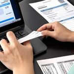 **

A person carefully organizing official documents (passport, birth certificate, etc.) on a desk, with a laptop displaying a simplified online application form in the background. The overall tone is hopeful but determined. Focus on the "digitalization and simplification" trend and the "document collection" hardship.

**
