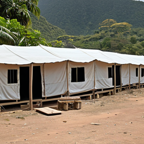 **Early Pandemic Response & Isolated Resilience:**
    "A poignant scene depicting Timor-Leste during the initial phase of the COVID-19 pandemic. Show an isolated tropical island nation, with a humble, makeshift medical facility (e.g., a tent clinic or repurposed building) nestled in a lush landscape, symbolizing limited resources. A subtle hint of strict border control (e.g., a distant, quiet port or a diligent but solitary figure) should convey its firm, early defensive measures. The overall mood should be one of quiet anxiety and determined self-reliance against an unseen threat, emphasizing vulnerability yet resolute action. Use natural, diffused lighting to enhance the atmosphere of solemnity and isolation. Realistic, cinematic style."