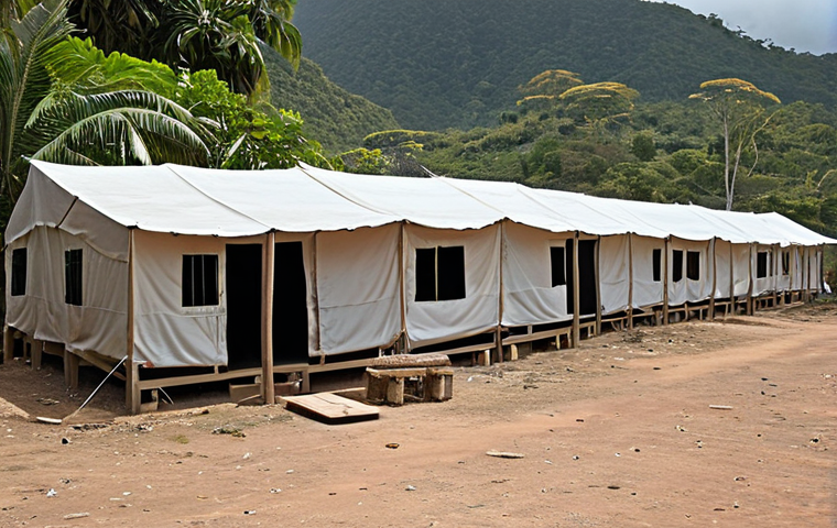 **Early Pandemic Response & Isolated Resilience:**
    "A poignant scene depicting Timor-Leste during the initial phase of the COVID-19 pandemic. Show an isolated tropical island nation, with a humble, makeshift medical facility (e.g., a tent clinic or repurposed building) nestled in a lush landscape, symbolizing limited resources. A subtle hint of strict border control (e.g., a distant, quiet port or a diligent but solitary figure) should convey its firm, early defensive measures. The overall mood should be one of quiet anxiety and determined self-reliance against an unseen threat, emphasizing vulnerability yet resolute action. Use natural, diffused lighting to enhance the atmosphere of solemnity and isolation. Realistic, cinematic style."
